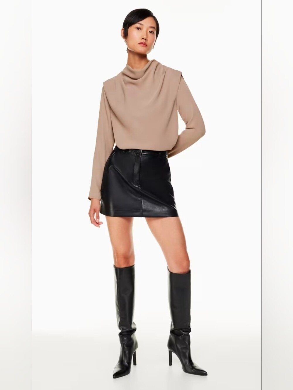 Aritzia Babaton Women’s Satin Cowl Neck Long Sleeve carter Button Blouse 2XS